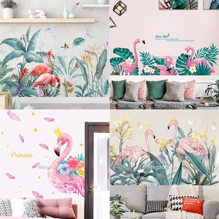 Decal dán tường hồng hạc và lá xanh BL0010