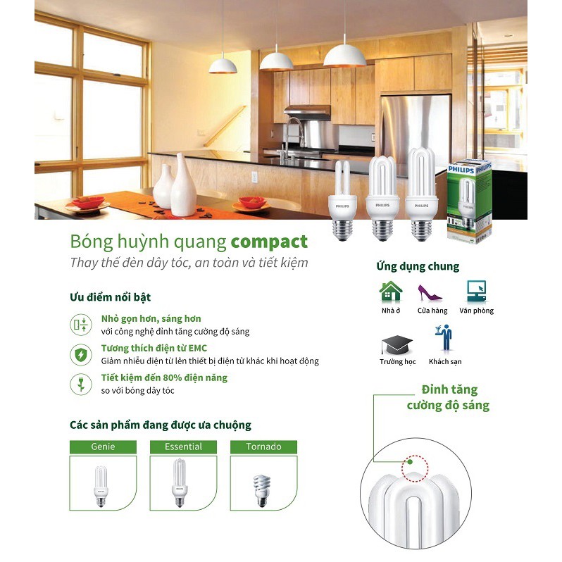 BÓNG ĐÈN HUỲNH QUANG COMPACT PHILIPS TORNADO 20W E27 DẠNG XOẮN ( TIẾT KIỆM ĐIỆN - 2 MÀU ÁNH SÁNG LỰA CHỌN TRẮNG - VÀNG ) #4