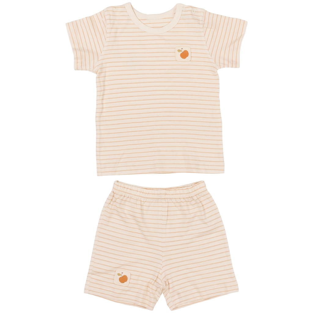 Bộ quần áo cộc kẻ nâu sợi bông hữu cơ cho bé trai và bé gái - Organic and Natural Life by Mimi