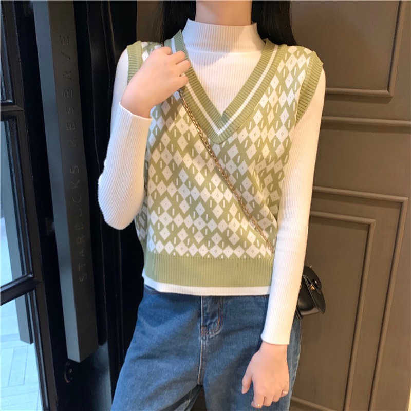 Áo Khoác Dệt Kim Sát Nách Cổ Chữ V Thời Trang Thu Đông Cho Nữ