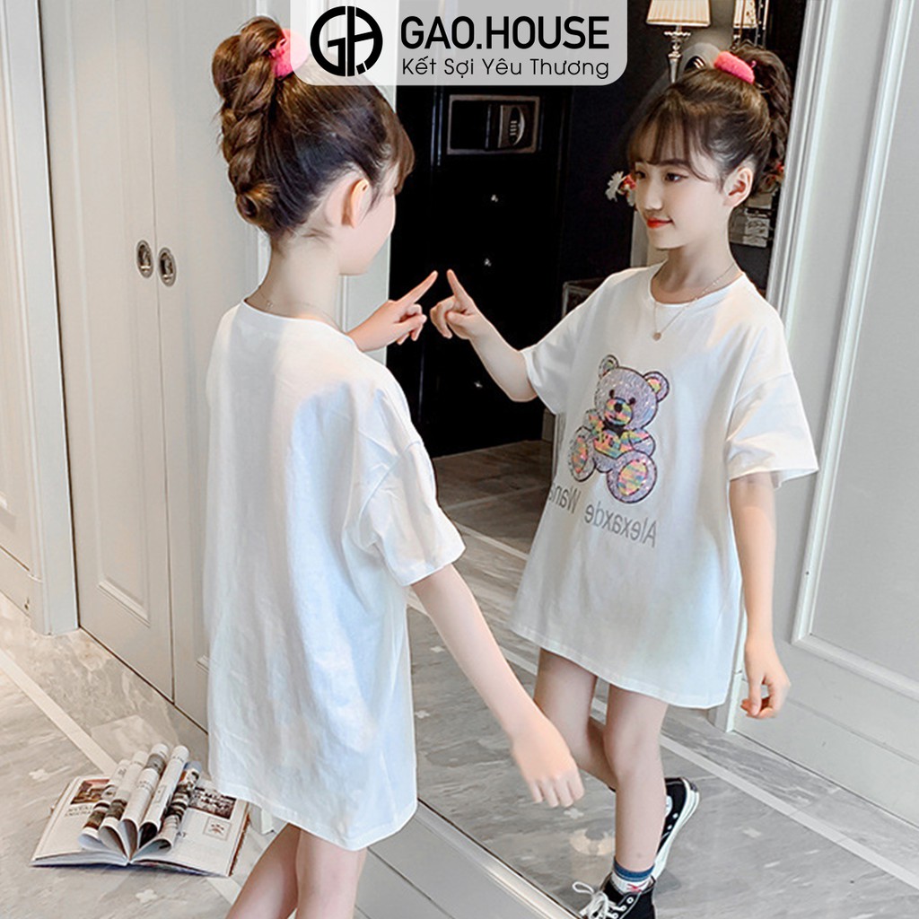 Áo thun bé gái Gạo House Cotton 4 chiều cổ tròn cộc tay họa tiết Gấu lấp lánh [T10]