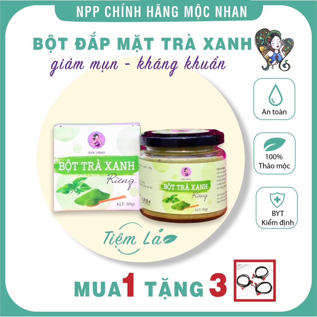 Bột mặt nạ trà xanh Ả Đào, bột đắp mặt trà xanh nguyên chất, matcha giảm thâm, mụn, sáng da, kháng khuẩn Mộc Nhan 100gr