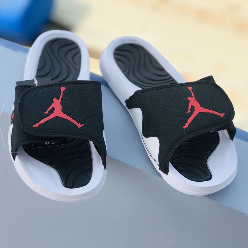 Dép jordan ❤️FREESHIP + HỘP❤️ quai ngang bóng rổ nam nữ jordan JD4 trắng đen logo đỏ có tem mác, bao bì đầy đủ