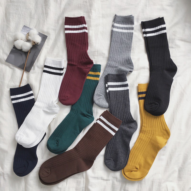 SUXI Vớ cổ cao phối kẻ sọc thời trang xinh xắn cho nữ