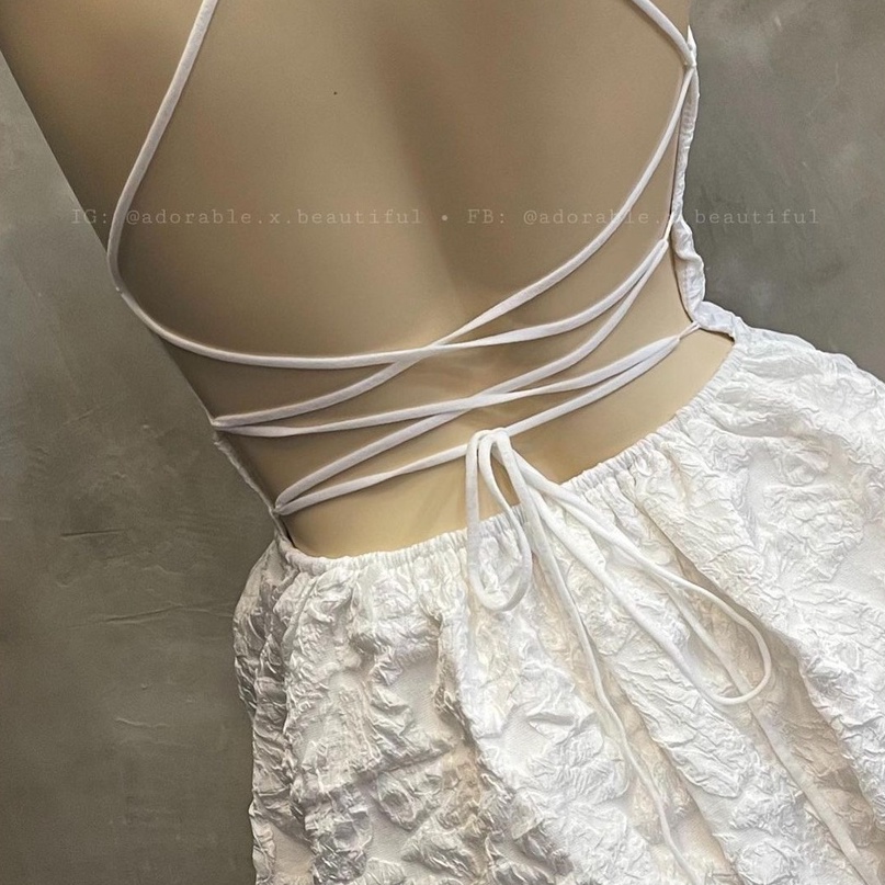 Đầm Body Gấm Dây Đan Lưng Trắng Đen Xòe Phong Cách Ulzzang Hot Trend