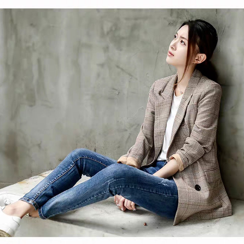 Áo balzer kẻ phong cách hàn quốc