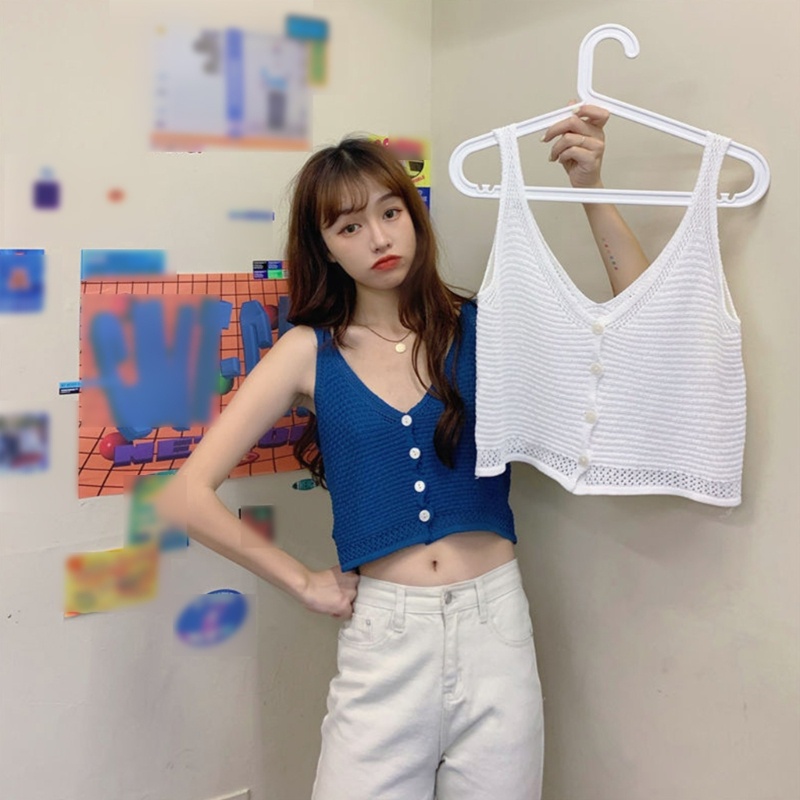 Áo Croptop Dệt Kim Hai Dây Thời Trang Mùa Hè Cho Nữ