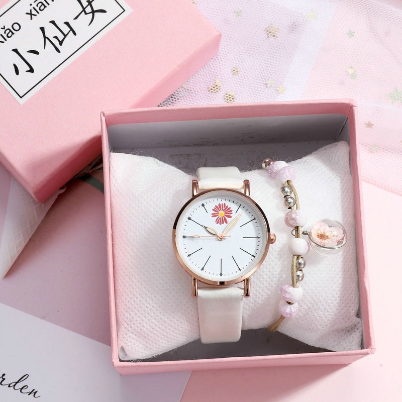 Đồng hồ thời trang nữ Mstianq MH03 dây da, họa tiết hoa cúc cực đẹp | BigBuy360 - bigbuy360.vn