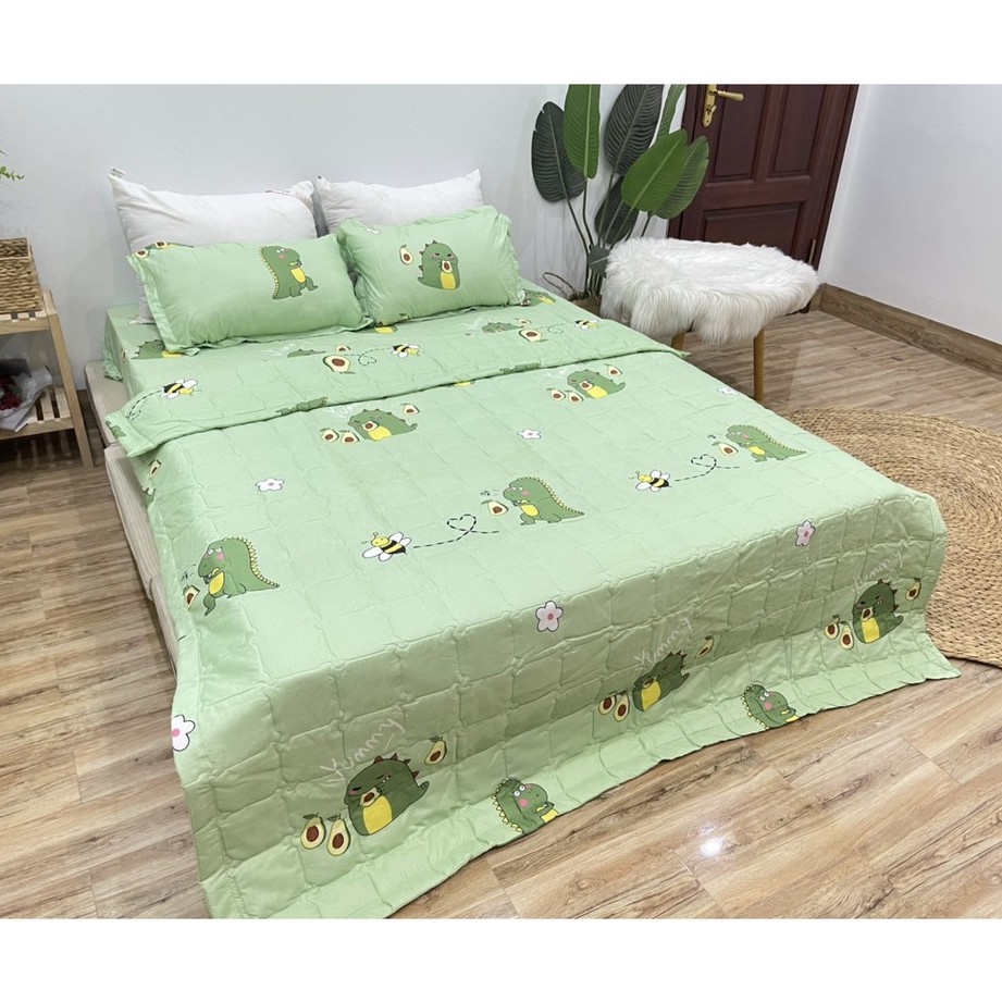 XẢ KHO BỘ 4 MÓN CHĂN HÈ GA GỐI COTTON POLY mẫu Khủng Long Bơ (Hàng mới, Chát lựa thêm mẫu)