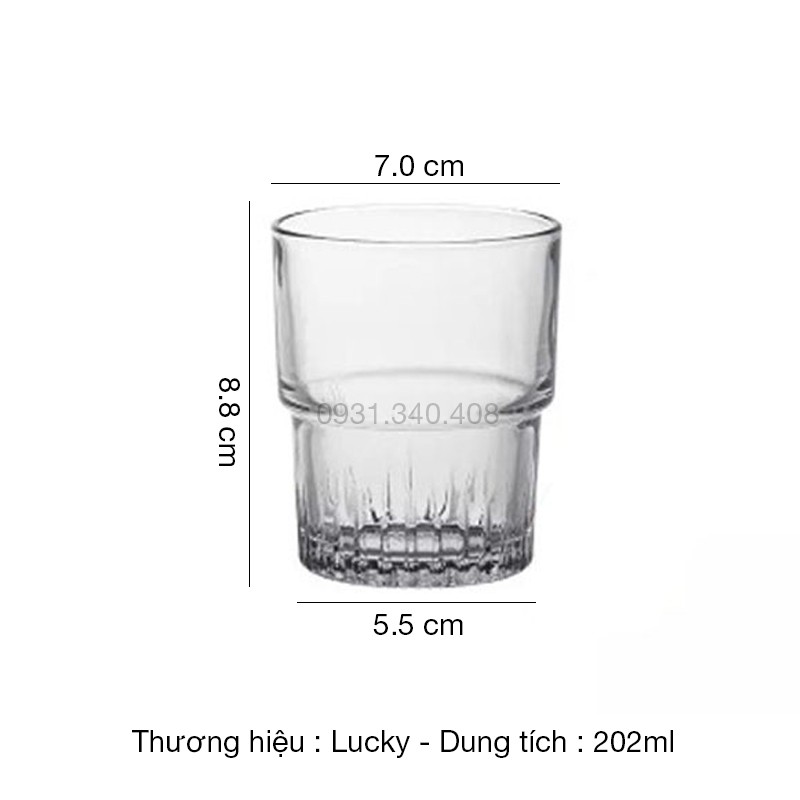 Ly thủy tinh Lucky 2 tầng khía sọc STACKABLE TUMBLER 202ml | Hàng nhập khẩu THÁI LAN