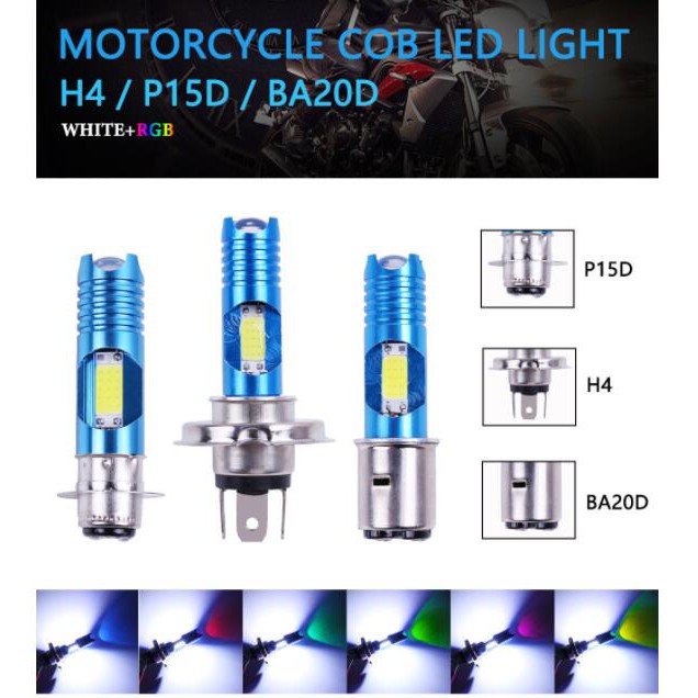 Đèn Pha Lymoyo H4 P15D Ba20D H6 H6M 30led Cob Led 8w + Rgb Dc12V