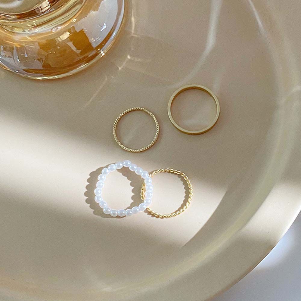 Bộ 4 Nhẫn Đeo Ngón Tay Đính Ngọc Trai Thời Trang Hàn Quốc Dành Cho Nữ