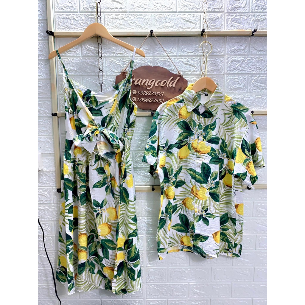 Set đôi váy + áo sơ mi hoa lá đi chơi đi biển (Ảnh thật shop tự chụp )