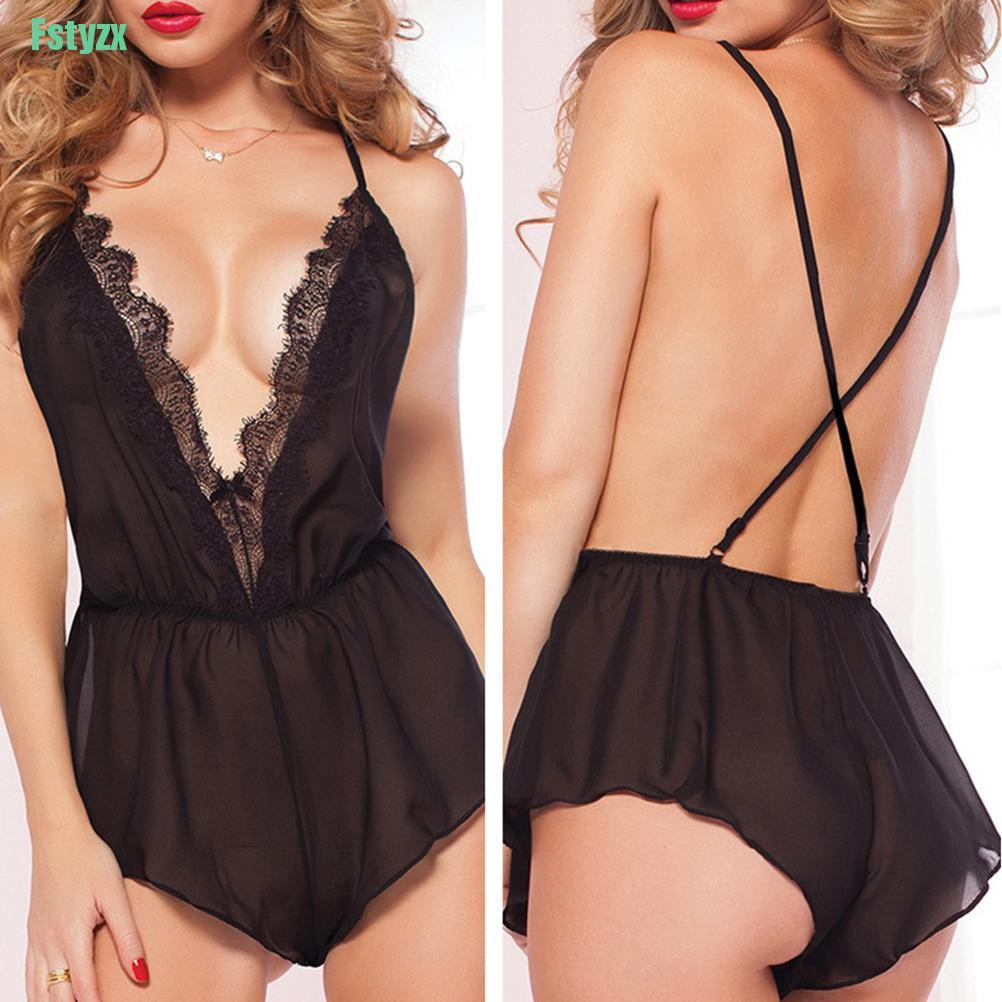 fstyzx Sexy Lingerie Dress Babydoll Underwear Nightwear Sleepwear G-string Jumpsuit