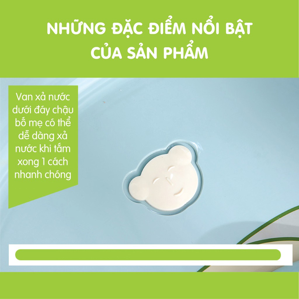 Chậu tắm hình ếch cao cấp tặng kèm ghế đỡ cho bé có van thoát nước
