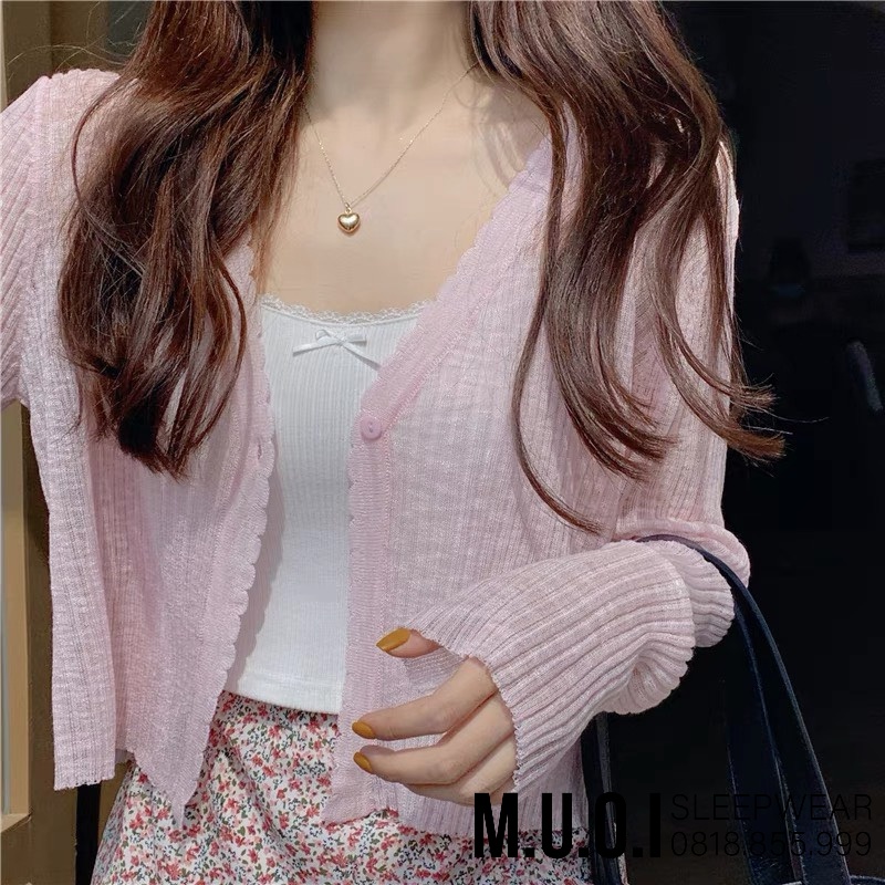 Áo khoác len cardigan dáng croptop mỏng 1 cúc ( khuy) dáng Hàn Quốc A23