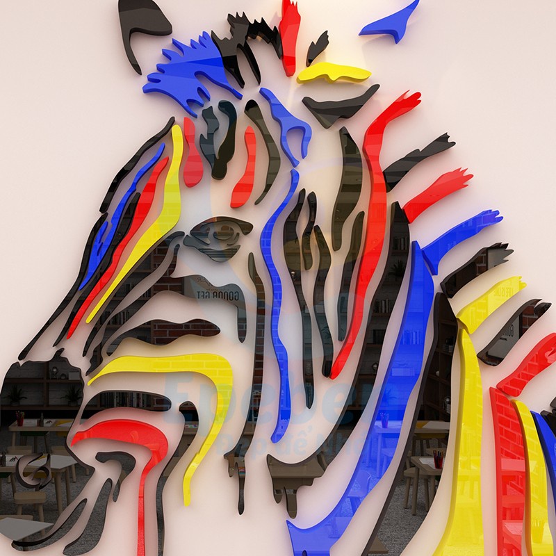 Tranh dán tường mica 3d hình con ngựa thế giới sắc màu trang trí mầm non, phòng cho bé Nhiều Size - EPeBen