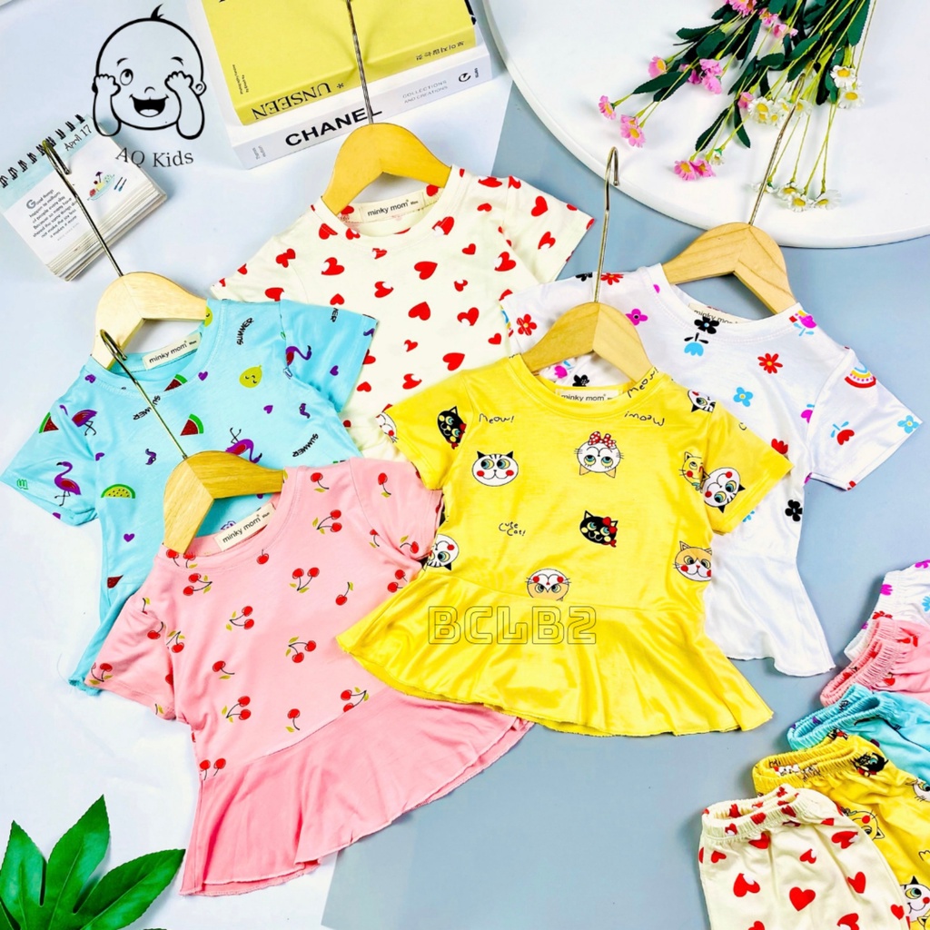 Đồ bộ cộc tay bé gái minkymom thun lạnh Size 130-170 cho bé Unibaby BCLB