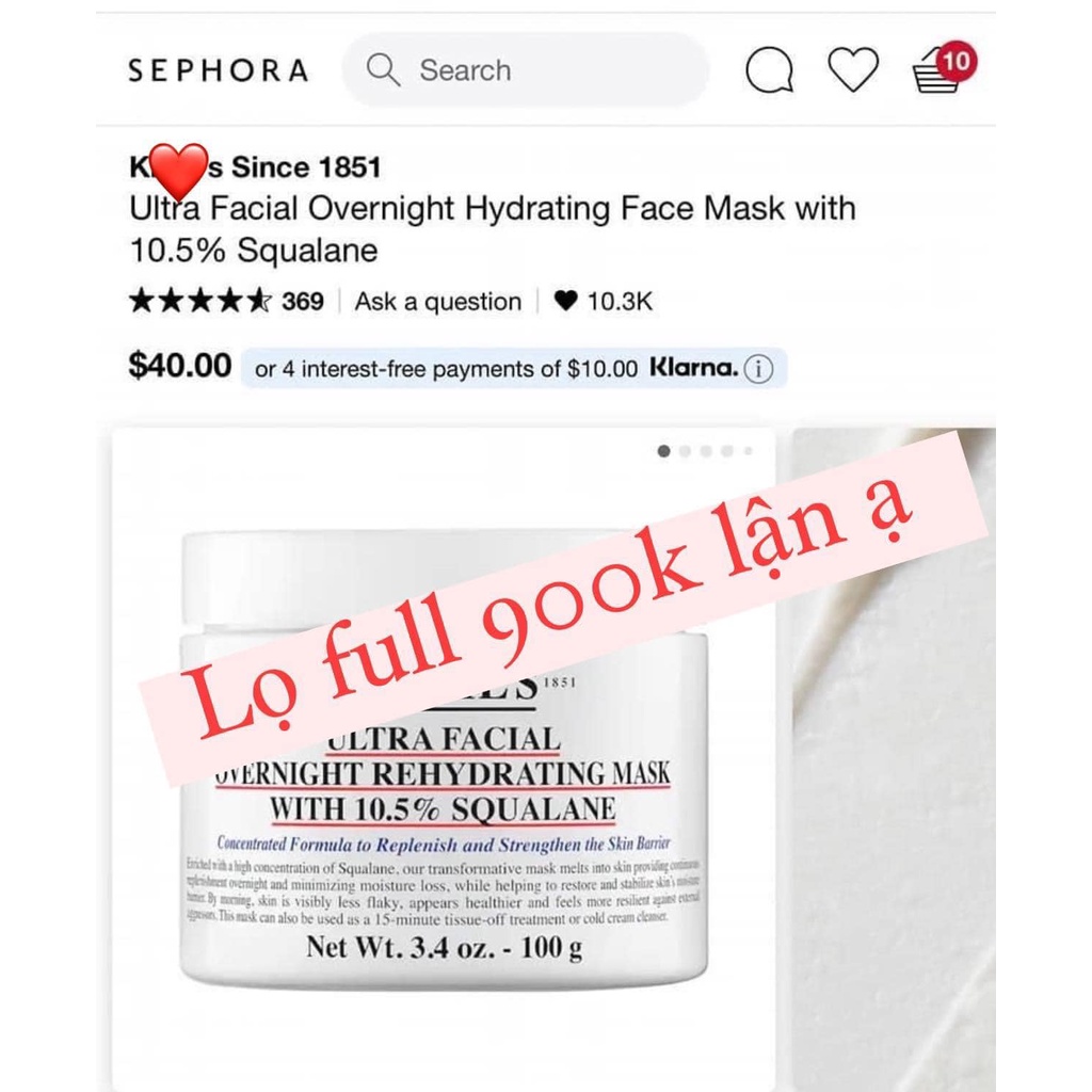 Mini 14ml - Mặt Nạ Ngủ Dưỡng Ẩm Kiiehl's Ultra Facial Overnight Hydrating Masque 10.5%