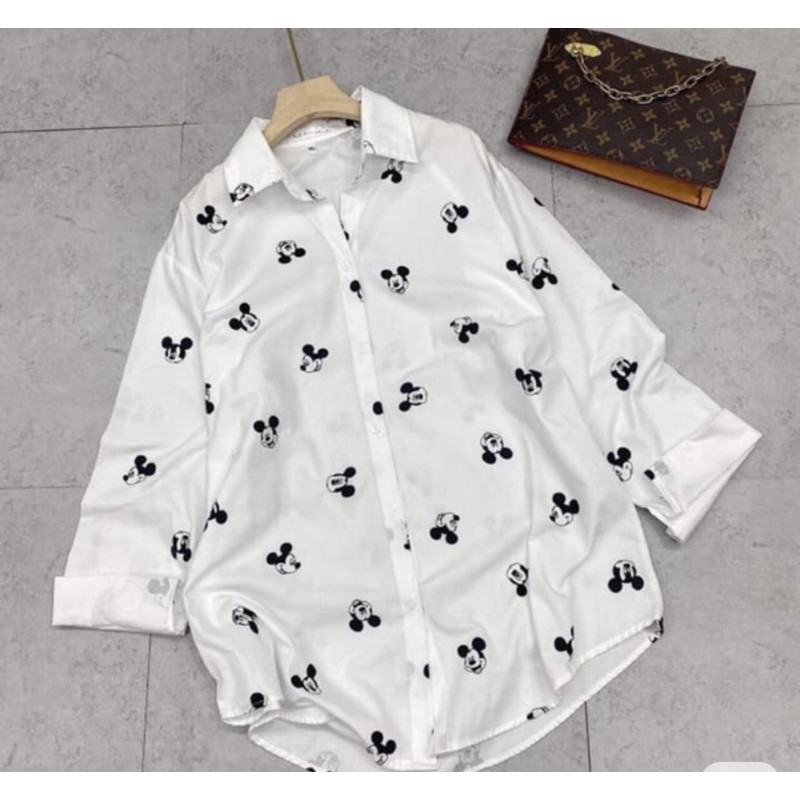 ❤️Áo Sơ Tay Dài Dáng Rộng In Hình Chuột Mickey Kiểu Hàn Quốc Thời Trang Xuân Hè Cho Nữ 2021❤️