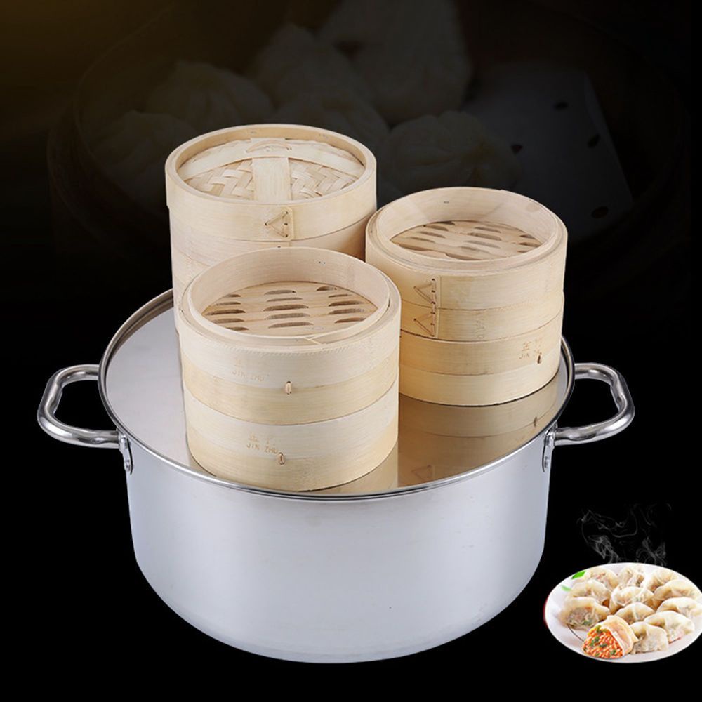 Xửng hấp bánh bao mini có tay cầm bằng tre chống bỏng tiện dụng