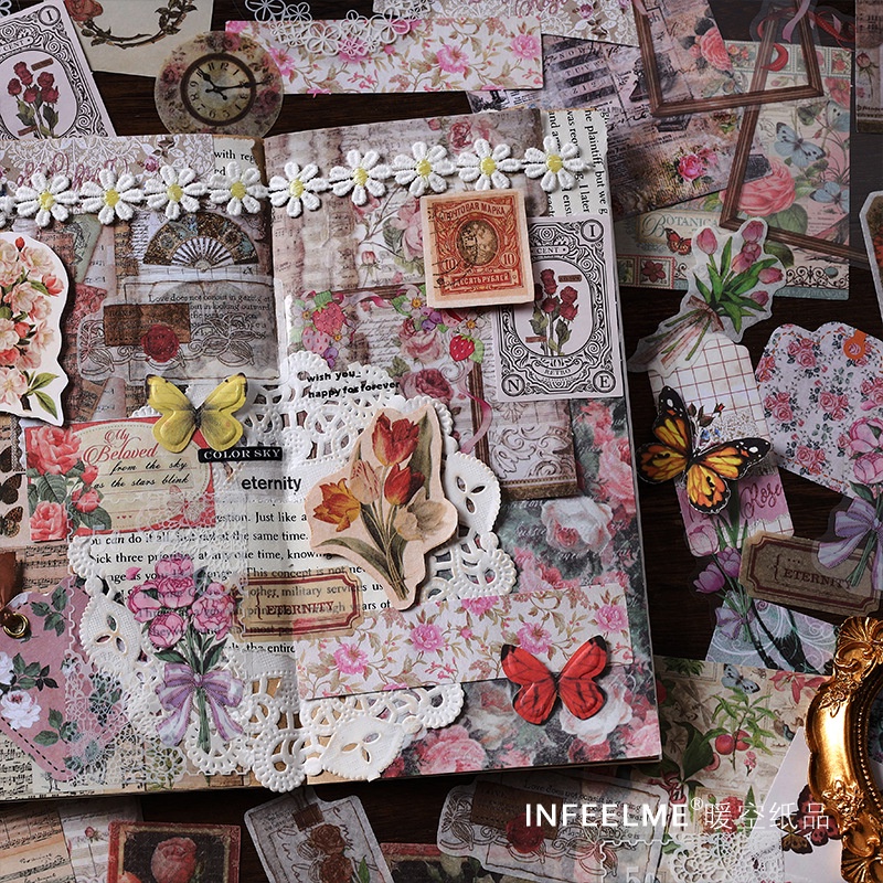 Set 100 Miếng Dán Trang Trí Sổ Tay/Nhật Ký Hình Hoa Kiểu Vintage