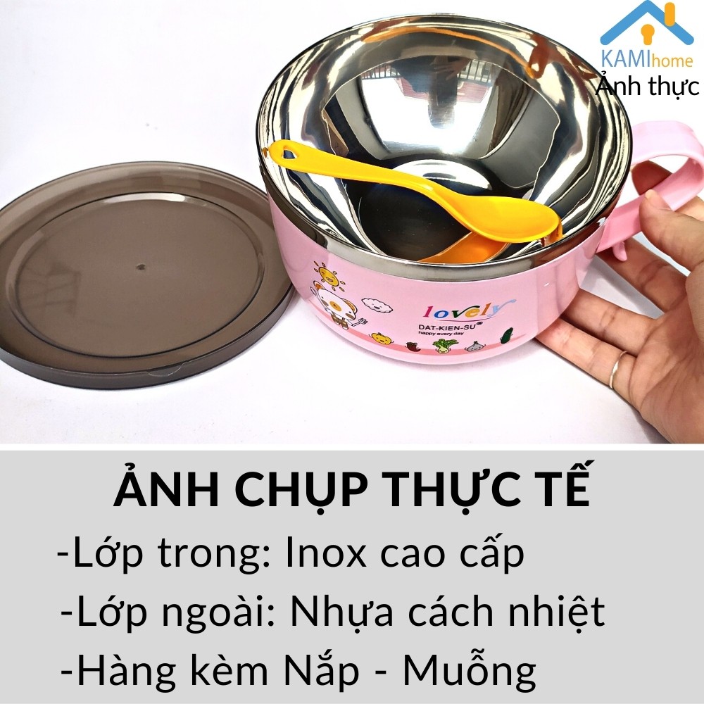 Tô úp mỳ chống nóng bát ăn có nắp và tay cầm kiểu Nhật Lớp trong inox Lớp ngoài nhựa cách nhiệt mã 20054