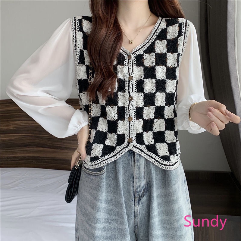 Áo Khoác Cardigan Dệt Kim Vải Chiffon Kiểu Hàn Quốc Thời Trang Mùa Thu Cho Nữ