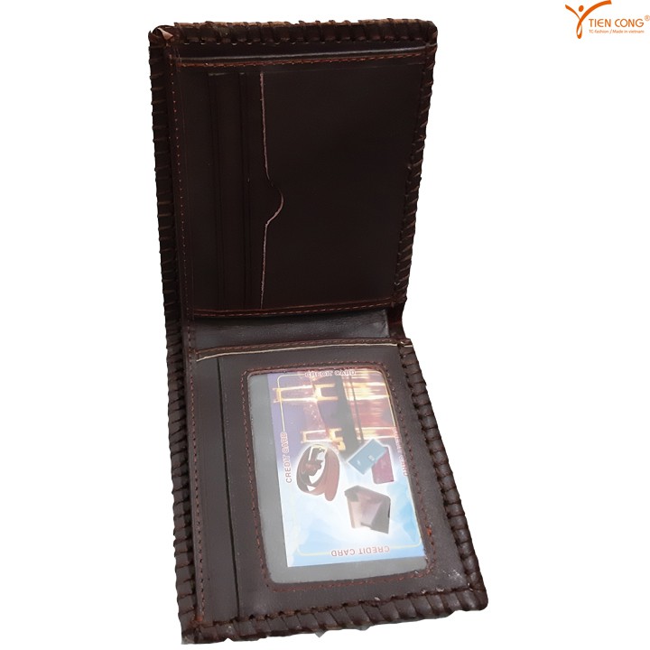 Ví Nam Ngang Da Bò May Viền Chữ U Tien Cong Màu Nâu - TCN1020