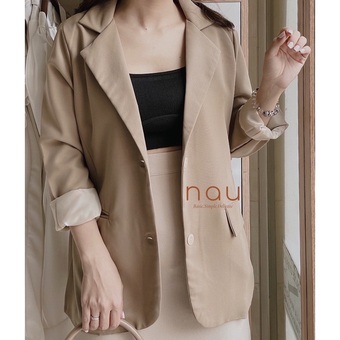 Áo blazer tay dài 2 lớp có túi vải siêu dày dặn màu Nâu - Đen - Hồng nude - Xanh - Kem | WebRaoVat - webraovat.net.vn