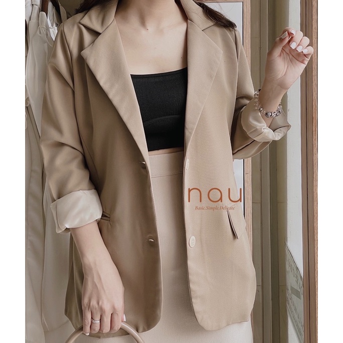 Áo blazer tay dài 2 lớp có túi vải siêu dày dặn màu Nâu - Đen - Hồng nude - Xanh - Kem | BigBuy360 - bigbuy360.vn