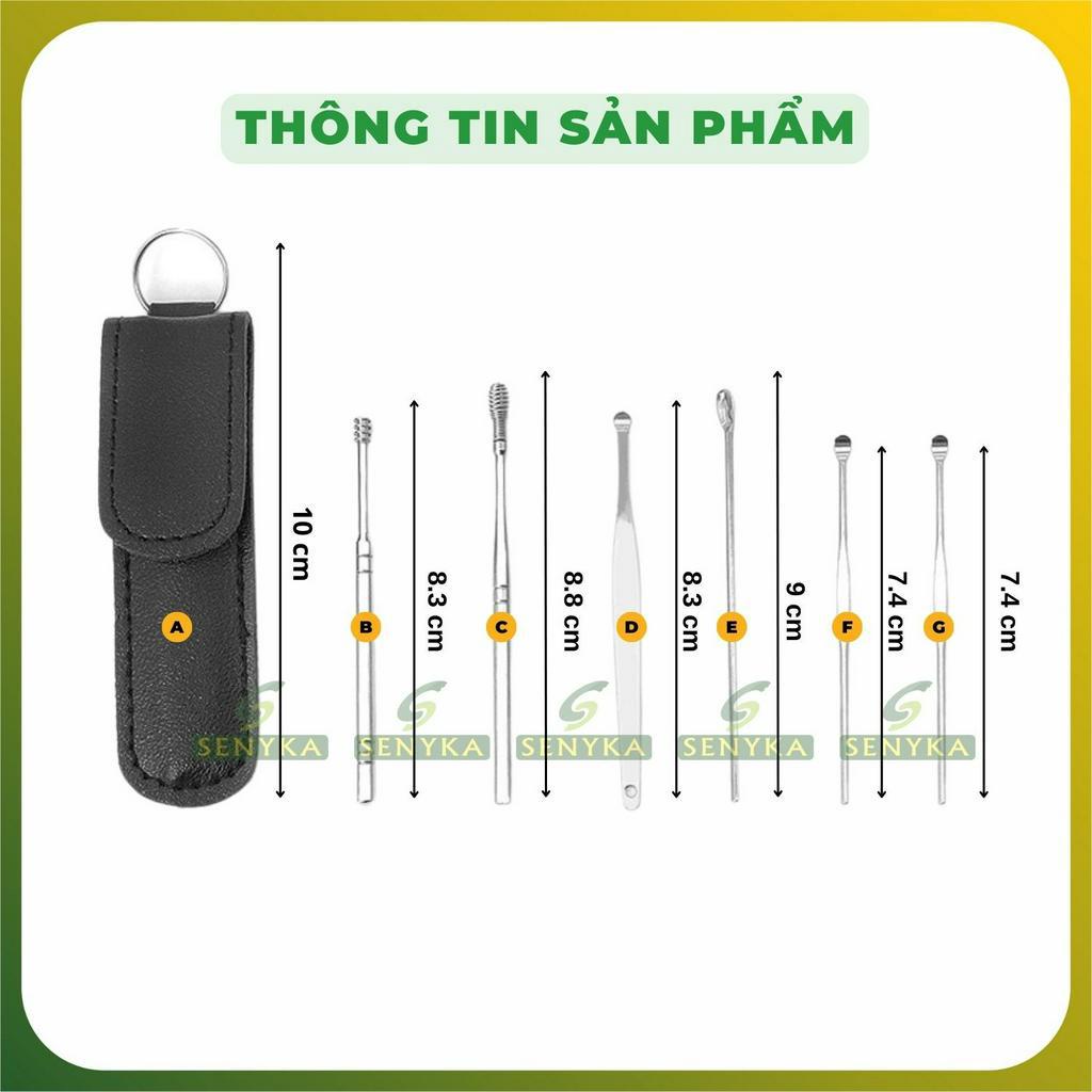 Bộ Lấy Ráy Tai Bằng Thép Không Gỉ 6 Món Có Túi Da Đựng Thiết Kế Nhỏ Gọn Tiện Dụng CN020