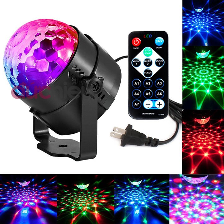 Đèn LED vũ trường xoay 7 màu cảm ứng nhạc mini có remote điều chỉnh, đèn sân khấu - SK019