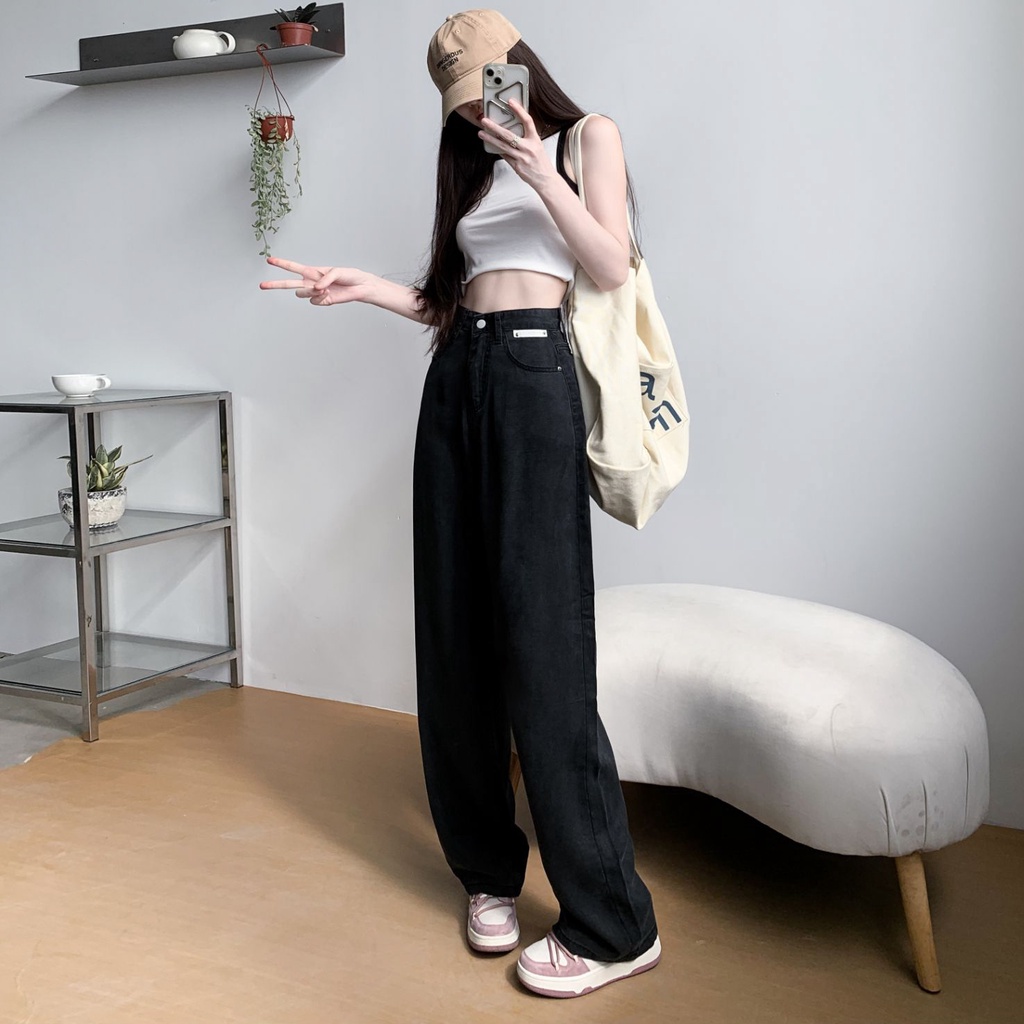 Quần Jeans Nữ Lưng Cao Ống Rộng Thời Trang Hàn Quốc