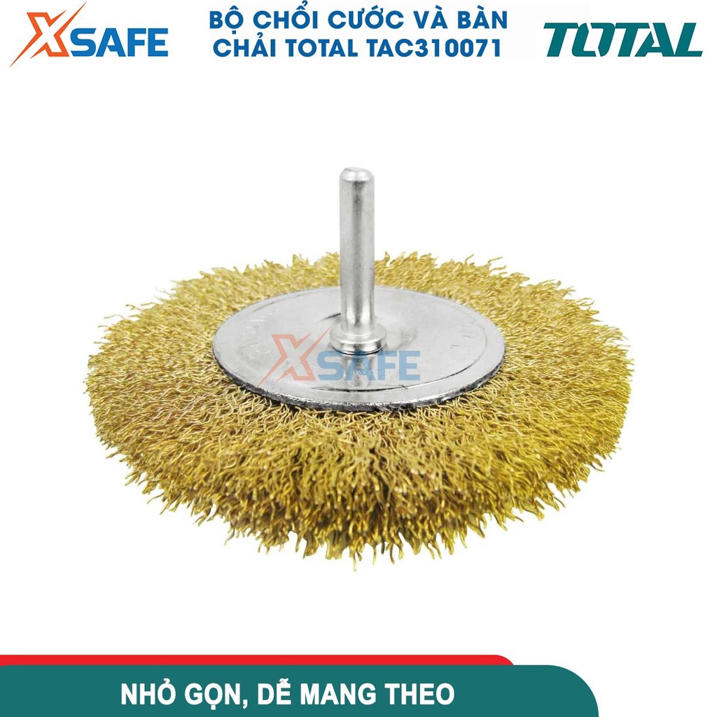 Bộ 7 bánh cước và chổi TAC310071 gồm chổi cước, bàn chải thép, bánh cước nhiều kích thước, dùng chà, mài nhẵn, tẩy cặn