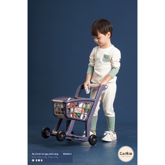 Bộ cổ tròn túi ngực phối mảng Cookie mềm mại