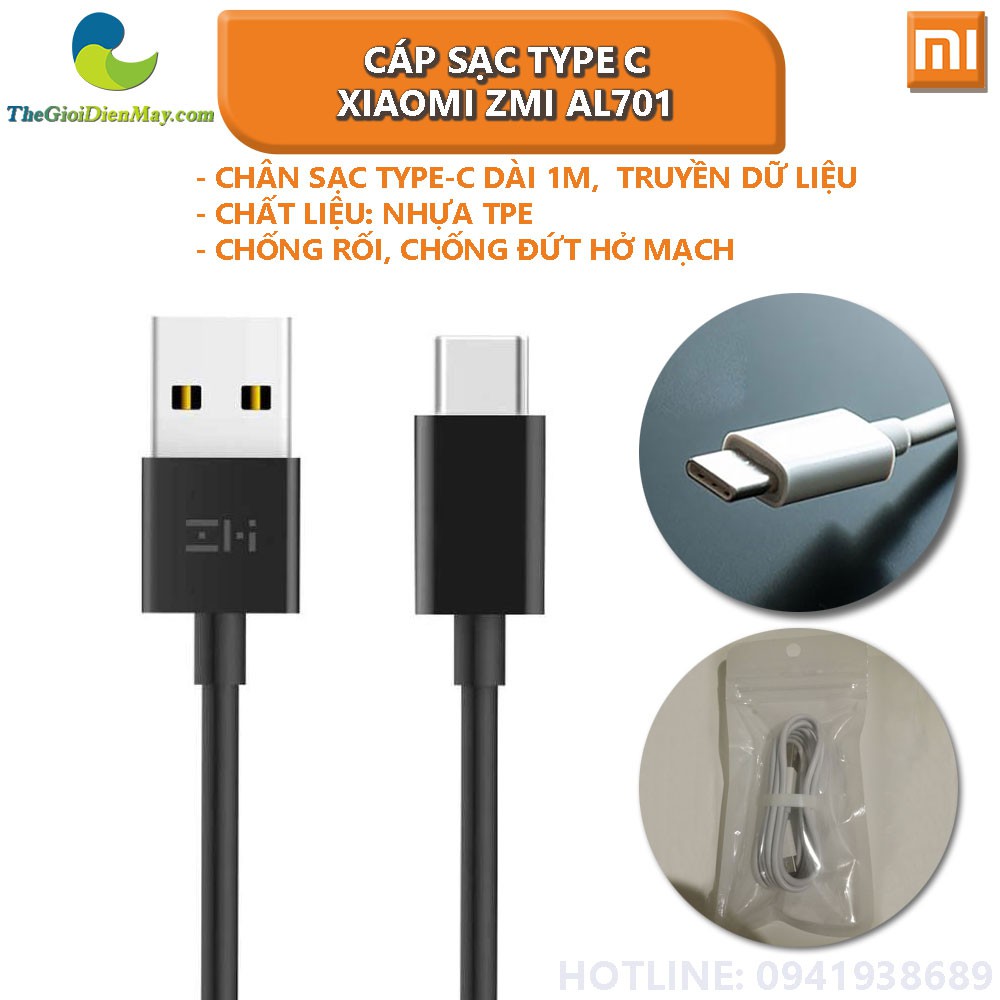 Cáp sạc Type C Xiaomi ZMI AL701 dài 1M, truyền dữ liệu - Shop Thế Giới Điện Máy