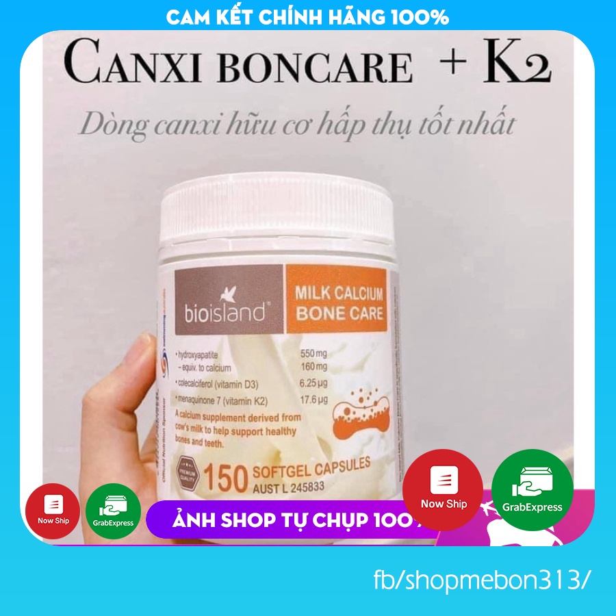 Viên uống Canxi sữa cho người lớn, Canxi hữu cơ, Canxi Bone Care Bioisland 150 viên - Úc