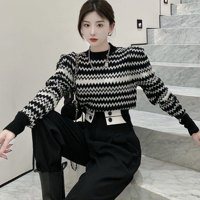 Bộ áo Sweater tay dài kẻ sọc phối quần dài thời trang xuân thu mới cho nữ 2021