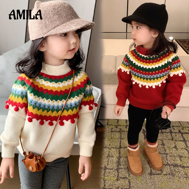 Áo sweater AMILA thiết kế phong cách Giáng Sinh năm mới xinh xắn dành cho bé gái
