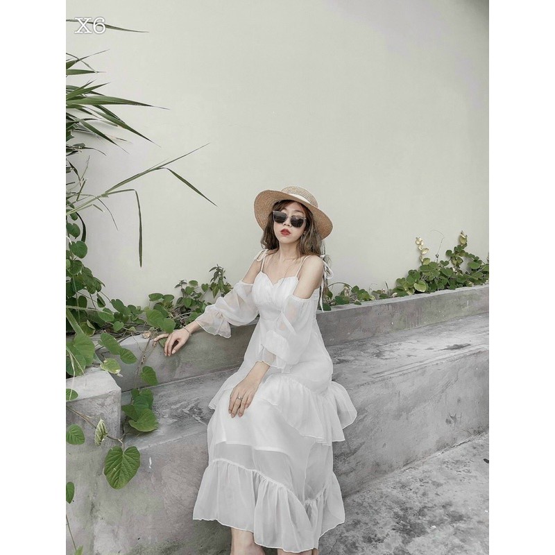 ĐẦM MAXI TRẮNG TRỄ VAI (KÈM VIDEO HÌNH THẬT) | BigBuy360 - bigbuy360.vn