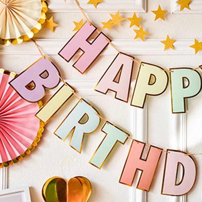 Dây chữ HAPPY BIRTHDAY giấy nhiều màu kiểu mới