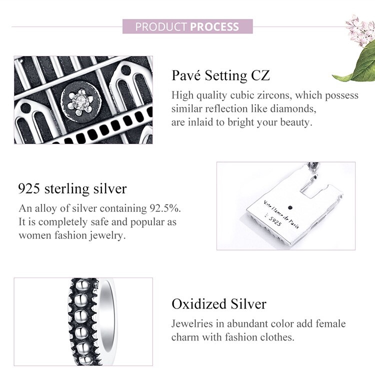 Mặt Trang Sức Bamoer SCC1328 Hình Nhà Thờ Đức Bà Paris Từ Bạc 925 Phong Cách Vintage Làm Quà Lưu Niệm