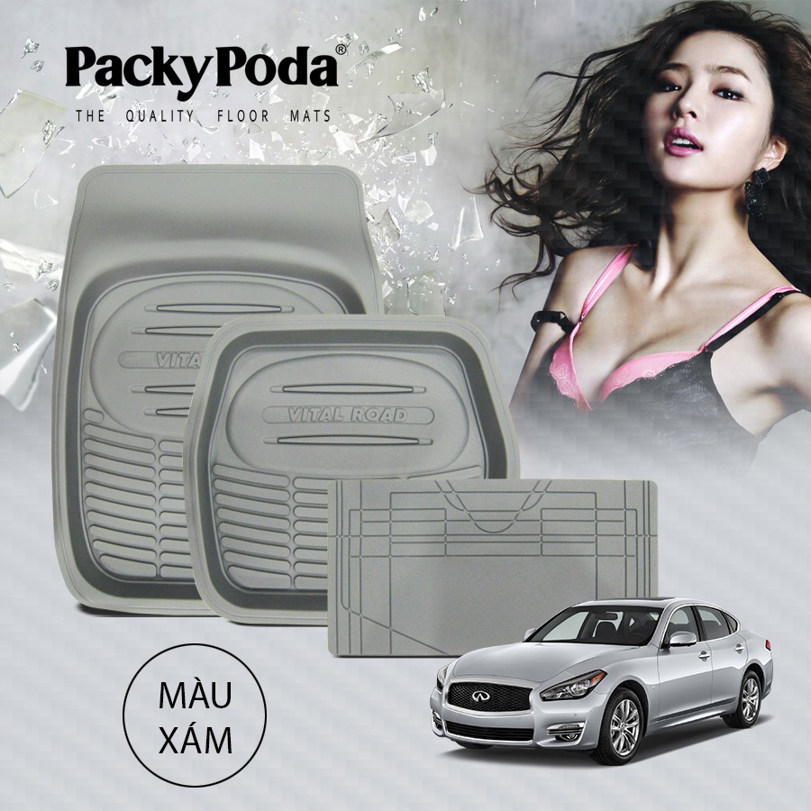 [Mã BMBAU300 giảm 10% đơn 499K] Bộ Thảm Lót Sàn Ô Tô PACKY PODA 5455 Màu Xám 4 Chỗ - Nhập Khẩu Chính Hãng