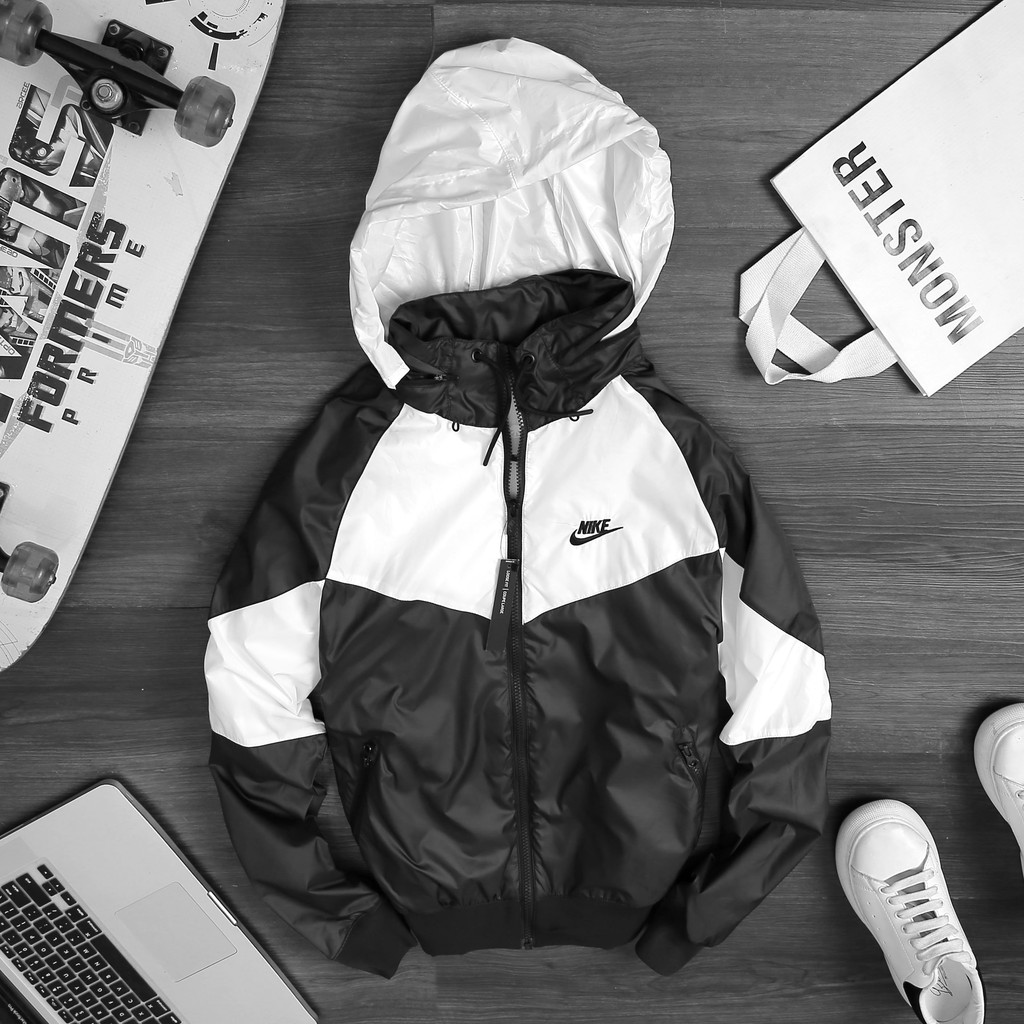 [CHÍNH_HÃNG] ÁO KHOÁC NIKE WINDBREAKER HOODED JACKET - ĐEN PHỐI TRẮNG