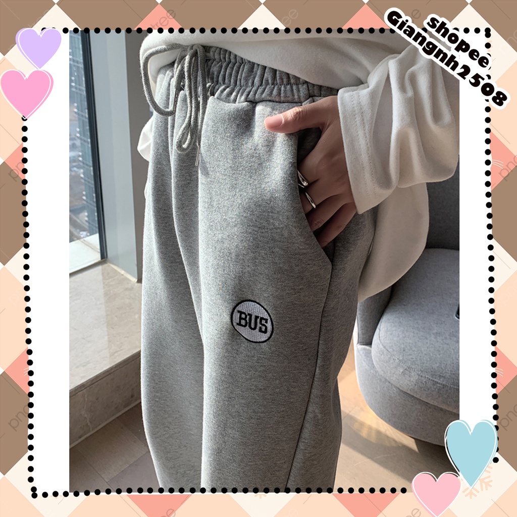 Quần Jogger Nỉ nam nữ Bus cạp thun Ulzzang chất chơi, quần dài nam nữ ống rút dây unisex cá tính phong cách
