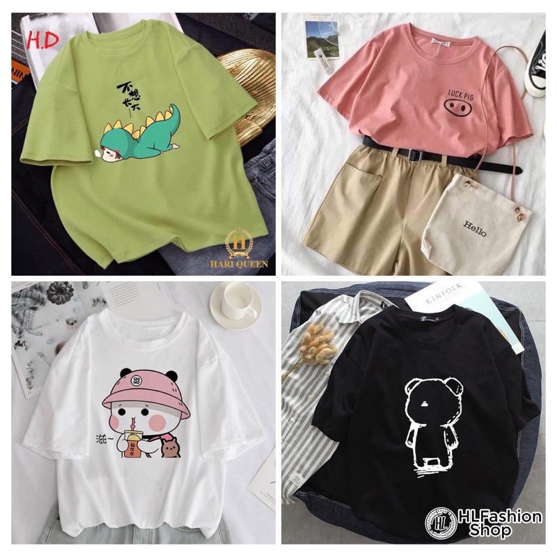 ÁO THUN TAY LỠ FORM RỘNG ⚡Free Ship⚡ Tổng hợp Áo phông nữ tay lỡ form rộng in hìnhh dễ thương