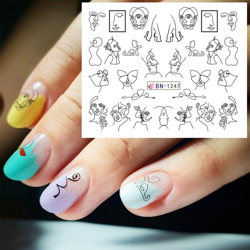 Miếng Dán Trang Trí Móng Tay Hình Cô Gái Và Chữ Màu Đen Độc Đáo