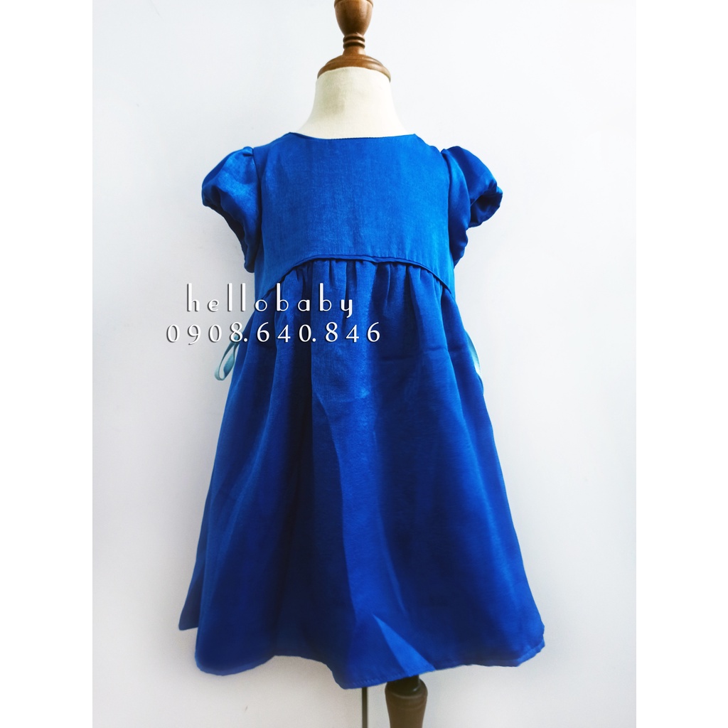 Đầm babydoll tay phồng chất liệu lụa bóng cho bé