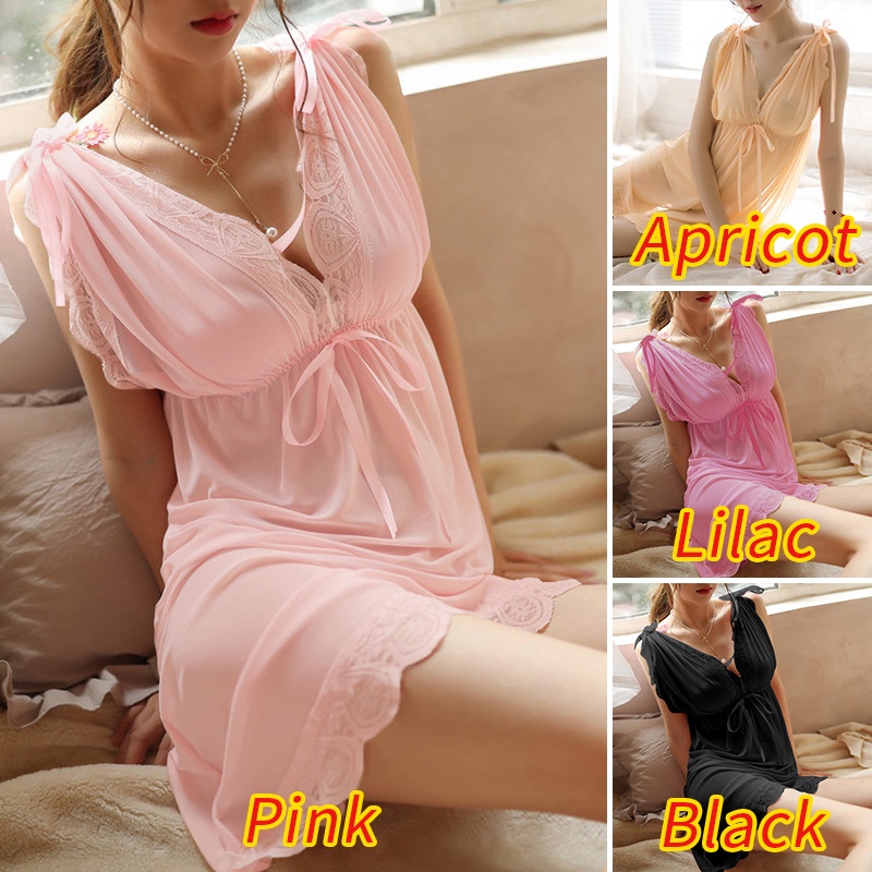 Đầm ngủ Zanzea tay ngắn phối ren cổ chữ v thời trang cho nữ